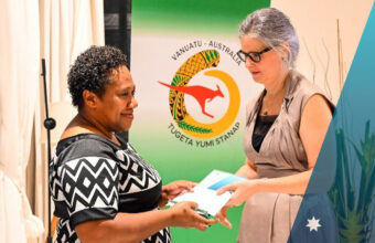 Shirley Tokon receives the Alumnus of the Year Award in Vanuatu